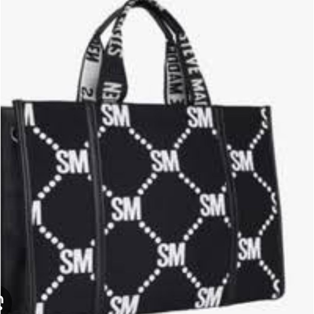 Steve Madden BSantam SM Diagonal Logo Canvas Tote Bag- Blaxk/White - Picture 3 of 13